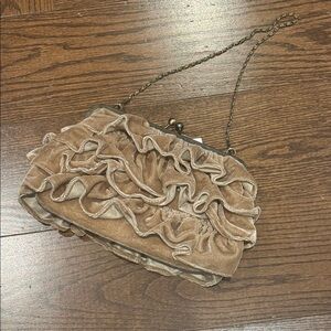 Zara Velvet Ruffle Chain Shoulder Clutch - Tan